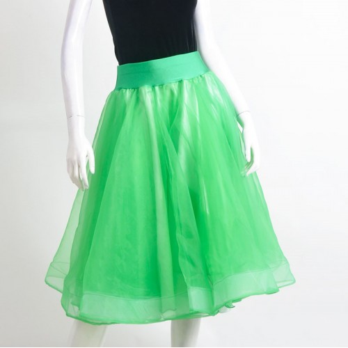 Women girls green fuchsia colored tulle ballroom latin dance skirts modern rumba salsa chacha dance skirt for lady